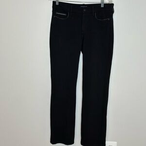 NYDJ Women's Career Faux Leather Trim Pockets Slacks Pants Size 6 Black Knit